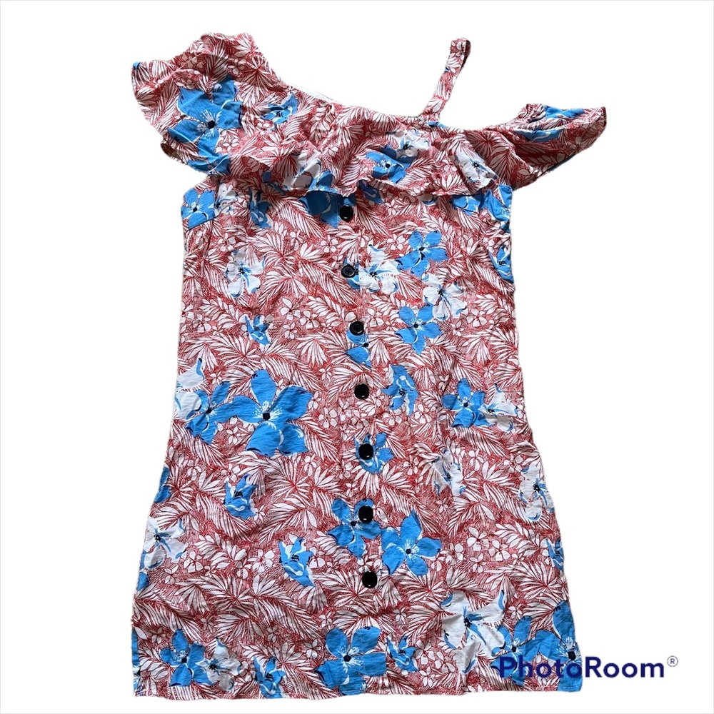 Carole Christian large floral leaves strap flutters sleeve dress
